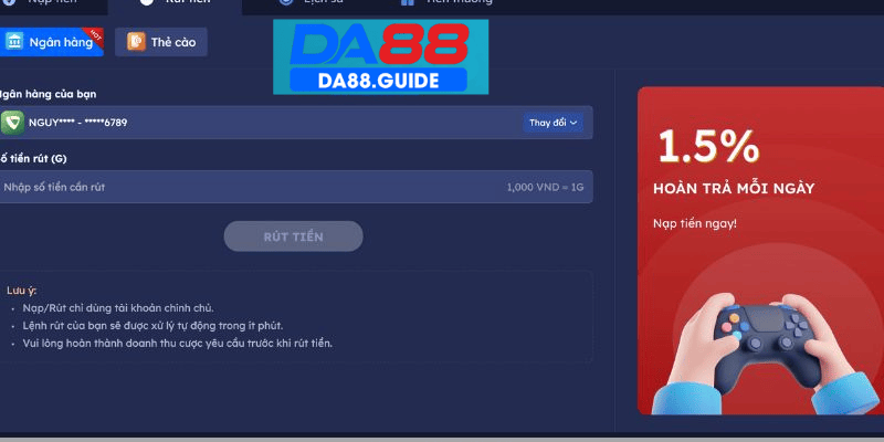 Điều kiện rút tiền tại DA88